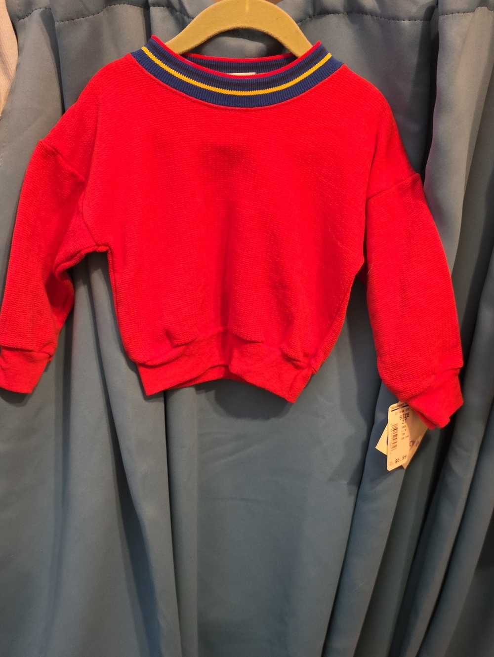 Kids Red Crewneck Sweatshirt with Stripe Trim